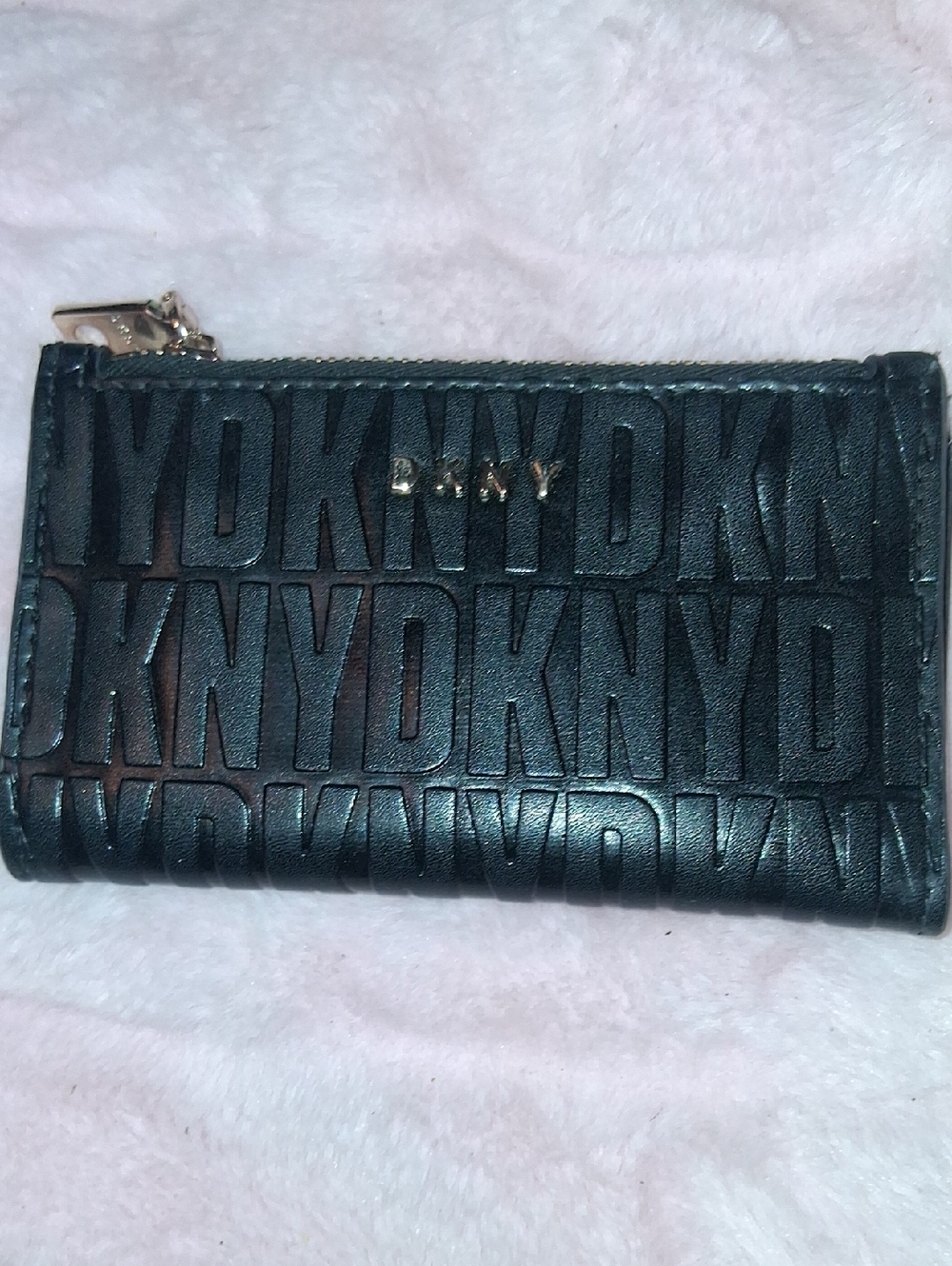 DKNY Black Embossed Logo Zip Wallet